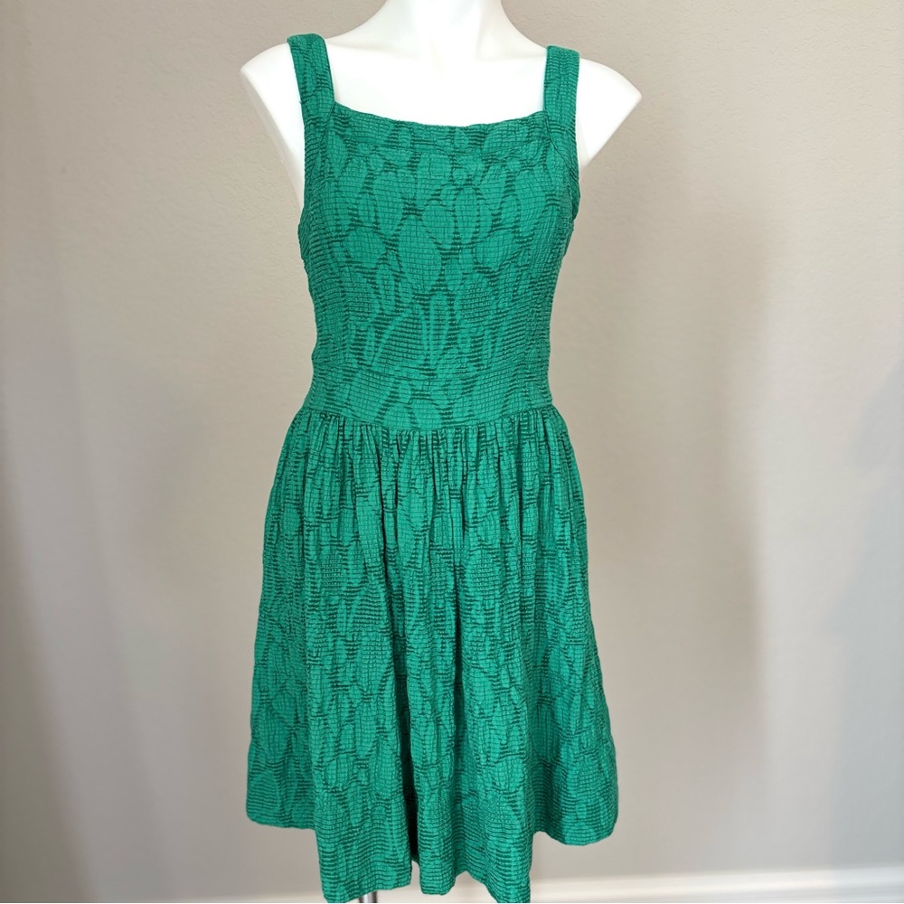 Duro Olowu For JCP Emerald Green Textured A-Line Sleeveless Mini Dress Sz 10